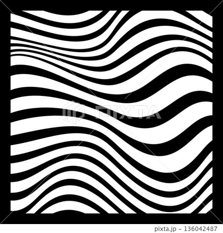 Abstract Geometric Background of Fluid Waves with Fashionable Striped Surface Pattern - Black and White, Vector Swirls 136042487