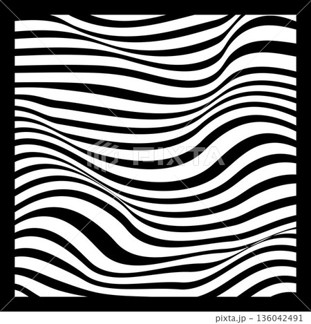 Abstract Geometric Background of Fluid Waves with Fashionable Striped Surface Pattern - Black and White, Vector Swirls 136042491