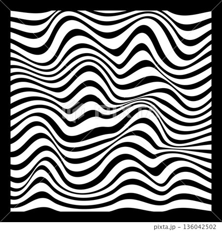 Abstract Geometric Background of Fluid Waves with Fashionable Striped Surface Pattern - Black and White, Vector Swirls 136042502
