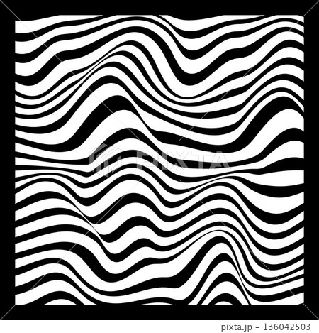 Abstract Geometric Background of Fluid Waves with Fashionable Striped Surface Pattern - Black and White, Vector Swirls Abstract Geometric Background of Fluid Waves with Fashionable Striped Surface Pattern - Black and White, Vector Swirls 136042503