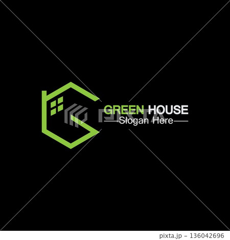 Green house logo.real estate logo ideas concept for eco home isolated black background 136042696