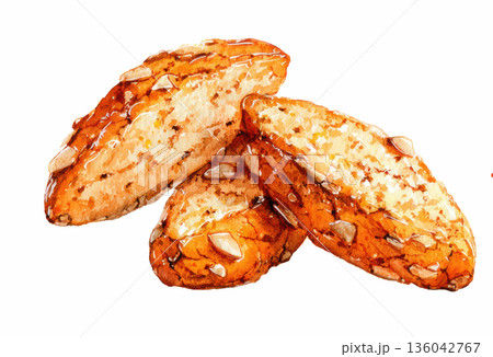 watercolor almond biscotti cookies with whole almonds scattered clip art illustration isolated on white background watercolor almond biscotti cookies with whole almonds scattered clip art illustration isolated on white background 136042767