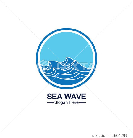 Water wave logo template icon vector illustration design. Wave In Circle Shape 136042993
