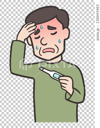 体温計を持ち、発熱している中年男性 136043463