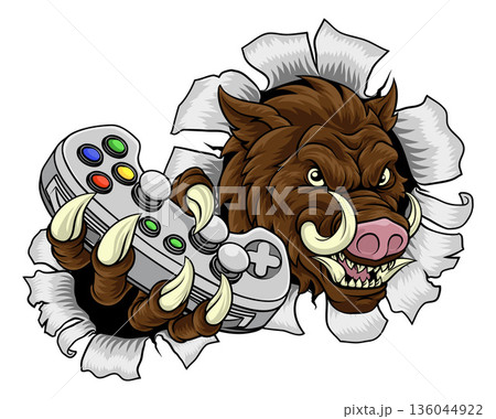 Boar Wild Hog Razorback Warthog Pig Gaming Mascot Boar Wild Hog Razorback Warthog Pig Gaming Mascot 136044922