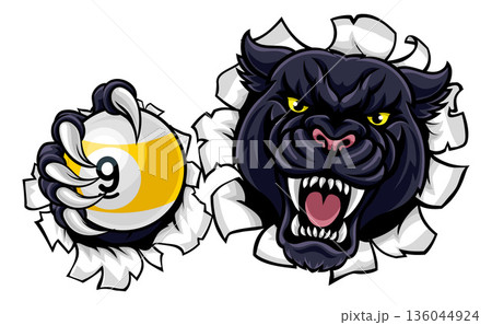 Panther and 9 Ball Nine Ball Pool Cartoon Mascot Panther and 9 Ball Nine Ball Pool Cartoon Mascot 136044924