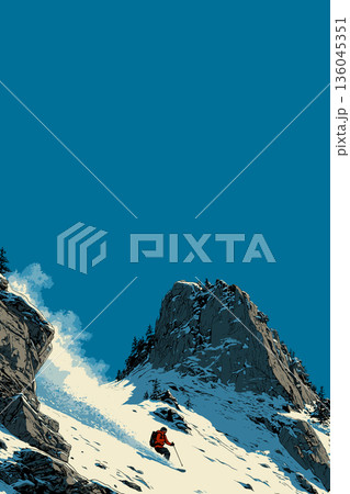 Alpine skiing graphic art effect poster. Alpine skiing dynamic multicolor graphic wallpaper or banner 136045351