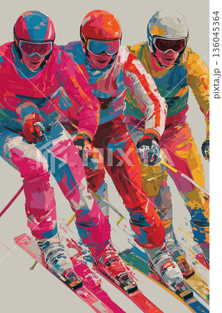Alpine skiing graphic art effect poster. Alpine skiing dynamic multicolor graphic wallpaper or banner Alpine skiing graphic art effect poster. Alpine skiing dynamic multicolor graphic wallpaper or banner 136045364