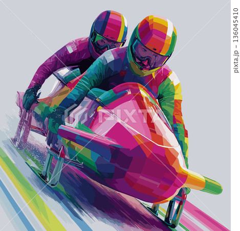Bobsleigh graphic art effect poster. Bobsleigh dynamic multicolor graphic wallpaper or banner 136045410