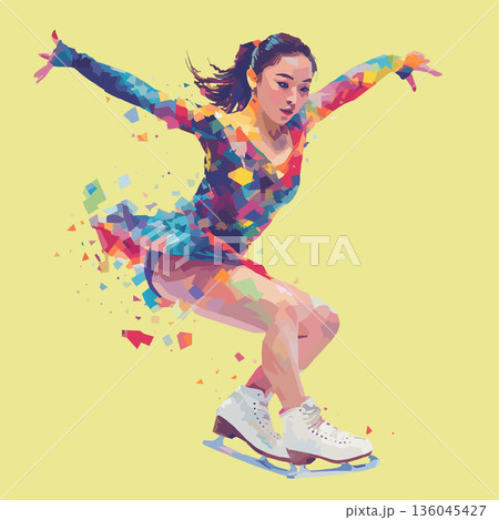 Figure skating dynamic multicolor graphic wallpaper or banner. Figure skating graphic art effect poster 136045427