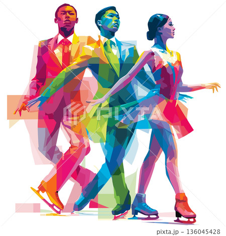 Figure skating dynamic multicolor graphic wallpaper or banner. Figure skating graphic art effect poster 136045428