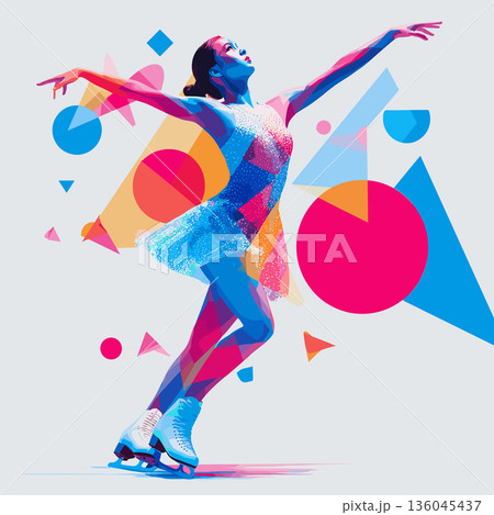 Figure skating dynamic multicolor graphic wallpaper or banner. Figure skating graphic art effect poster 136045437