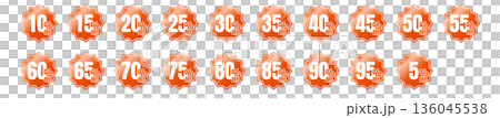 Sale icon set in 5% increments, 5% to 95% (red) 136045538