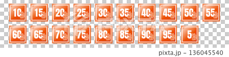 Sale icon set in 5% increments, 5% to 95% (red) 136045540