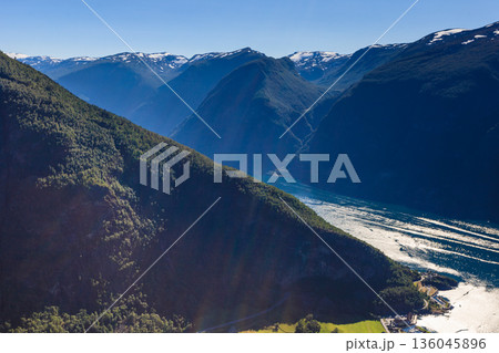 Fjord landscape Aurlandsfjord in Norway Fjord landscape Aurlandsfjord in Norway 136045896