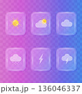 Glassmorphism weather icons cloud set with sun and rain vector illustration. 136046337