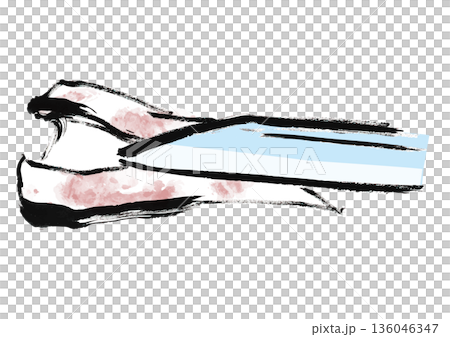 日式毛筆畫風格的魷魚切割插圖 136046347