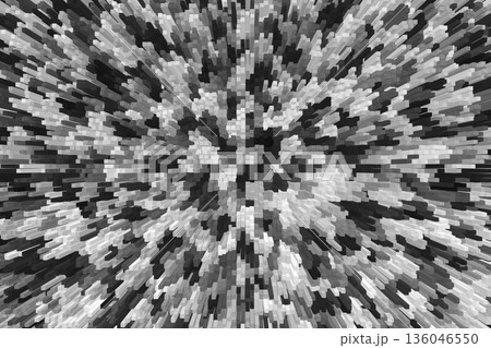 Abstract grayscale mosaic bursting from center with pixel blocks and dynamic energy Abstract grayscale mosaic bursting from center with pixel blocks and dynamic energy 136046550