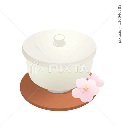 桜茶と湯呑み　春のお祝いを感じる和風イラスト 136046585