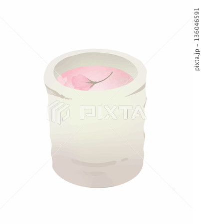 桜茶と湯呑み　春のお祝いを感じる和風イラスト 136046591