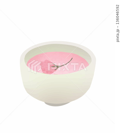 桜茶と湯呑み 春のお祝いを感じる和風イラスト 桜茶と湯呑み 春のお祝いを感じる和風イラスト 136046592