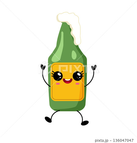 Cute Kawaii Beer Bottle Character With Happy Emotion Cute Kawaii Beer Bottle Character With Happy Emotion 136047047