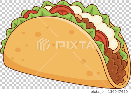 Hand Drawn Minimalist Illustration of a Delicious Mexican Taco with Meat, Lettuce, and Tomatoes for Food and Restaurant Design Hand Drawn Minimalist Illustration of a Delicious Mexican Taco with Meat, Lettuce, and Tomatoes for Food and Restaurant Design 136047450