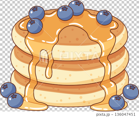 Hand Drawn Minimalist Illustration of a Fluffy Pancake Stack with Syrup and Blueberries for Breakfast and Cafe Menu Design Hand Drawn Minimalist Illustration of a Fluffy Pancake Stack with Syrup and Blueberries for Breakfast and Cafe Menu Design 136047451