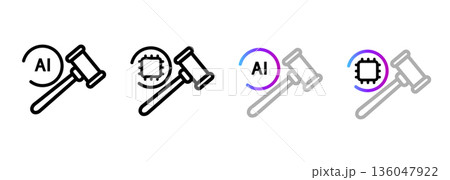 AI gavel icon digital law judge hammer with artificial intelligence symbol for automated legal procedures court technology electronic trial AI gavel icon digital law judge hammer with artificial intelligence symbol for automated legal procedures court technology electronic trial 136047922