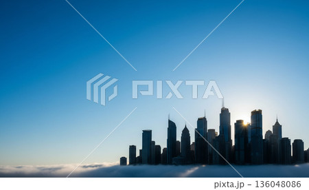 都会のオフィスビル群のシルエット 136048086
