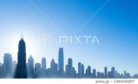 都会のオフィスビル群のシルエット 136048097