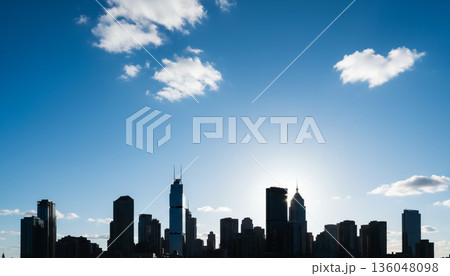 都会のオフィスビル群のシルエット 136048098