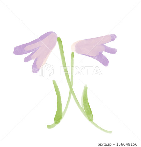 やさしい紫色の花が並ぶシンプルな植物イラスト素材 136048156