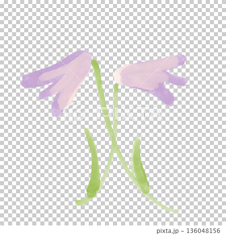 やさしい紫色の花が並ぶシンプルな植物イラスト素材 136048156