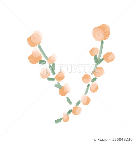 やさしいピンクの小さな実が連なる枝のシンプルな植物イラスト素材 136048230