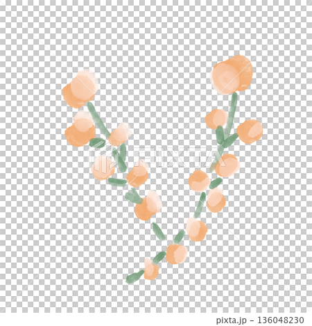 やさしいピンクの小さな実が連なる枝のシンプルな植物イラスト素材 136048230