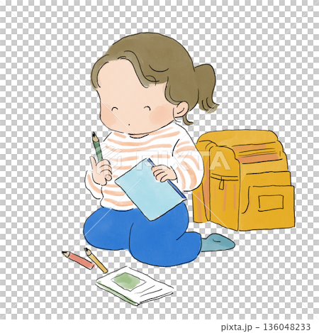 一幅簡單的插圖，描繪了一名小學生準備上學的情景。 136048233