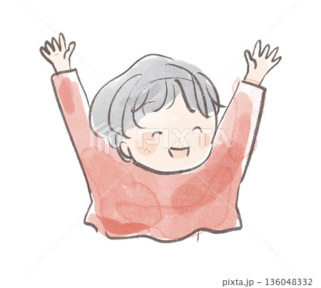 手をあげてよろこぶ人物のイラスト 水彩風 136048332