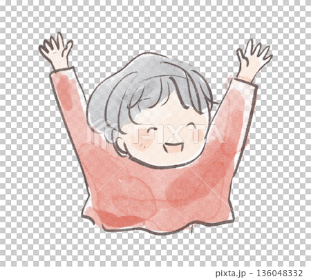 手をあげてよろこぶ人物のイラスト 水彩風 136048332