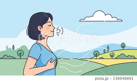 深呼吸してリラックスする人物のイラスト 136048891