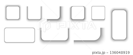 Set of web banners, buttons, paper pages or packing boxes shadow effects. Soft blurry rectangular shapes. Square and rectangle shades isolated on white background. Vector realistic illustration Set of web banners, buttons, paper pages or packing boxes shadow effects. Soft blurry rectangular shapes. Square and rectangle shades isolated on white background. Vector realistic illustration 136048919