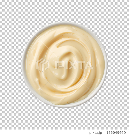 Creamy Sauce Sits in a Small White Bowl on a Plain Background Ready for Use in Meals 136049460