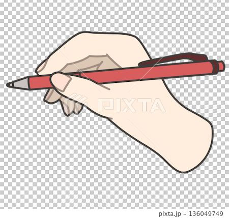 赤ボールペンを持つ右手のイラスト　採点やチェックのイメージ 136049749