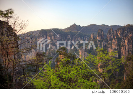 Zhangjiajie national forest park. A mountain range with a beautiful view of the sky 136050166