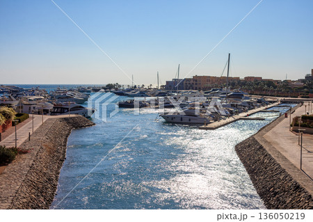 El Gouna Egypt 2.11.2025. A marina with many boats in the water El Gouna Egypt 2.11.2025. A marina with many boats in the water 136050219