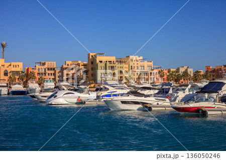 El Gouna Egypt 2.11.2025. A large number of boats are docked in a marina El Gouna Egypt 2.11.2025. A large number of boats are docked in a marina 136050246