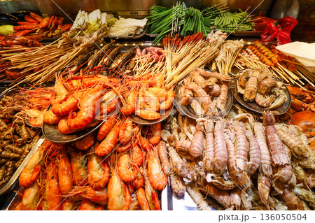 A table full of seafood and vegetables A table full of seafood and vegetables 136050504