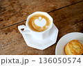 korea cafe latte cup of hot coffee with cookies 136050574