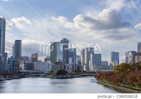 秋晴れの中之島と大阪の高層ビル群 136050618