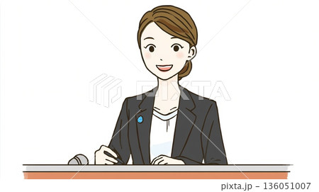 アナウンサーの仕事をする女性のイラスト アナウンサーの仕事をする女性のイラスト 136051007
